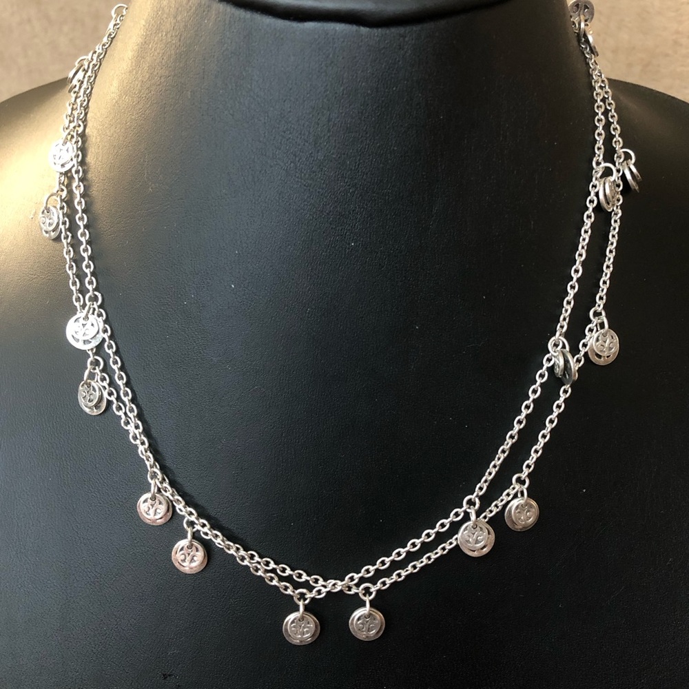 LOIS HILL Sterling Silver Dual Cut Out Disc Station Long Toggle Necklace 37in